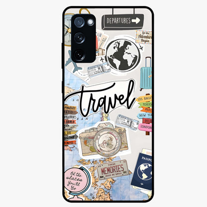 Wanderlust Journal Glass Case showing flat back view with travel inspired artwork and glossy glass finish.