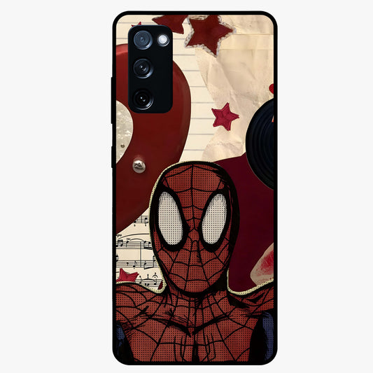 Web Warrior Vibes Glass Case showing flat back view with superhero inspired web themed artwork and glossy glass finish.