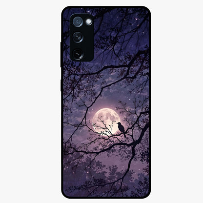 Whispering Moon Silence Glass Case showing flat back view with serene moon themed artwork and glossy glass finish.