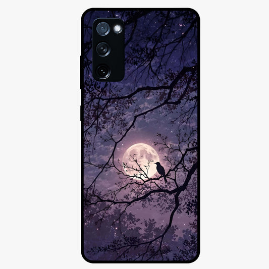 Whispering Moon Silence Glass Case showing flat back view with serene moon themed artwork and glossy glass finish.