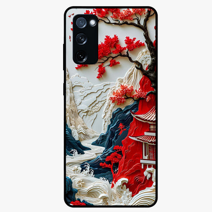 Whispers Of Sakura Waves Glass Case showing flat back view with cherry blossom wave artwork and glossy glass finish.