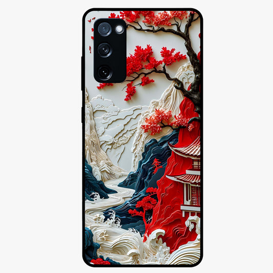 Whispers Of Sakura Waves Glass Case showing flat back view with cherry blossom wave artwork and glossy glass finish.