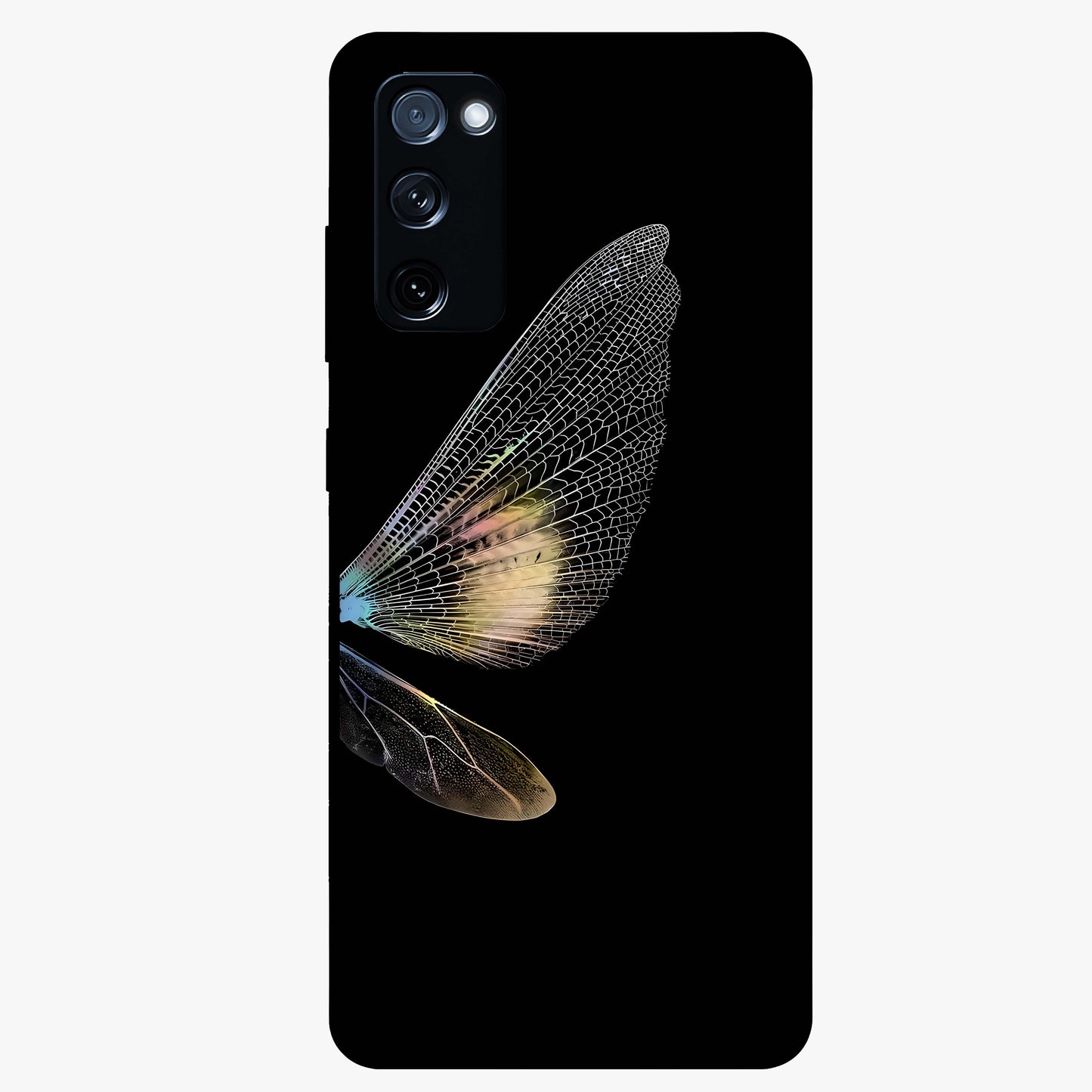 Whispers Of Wings Glass Case showing flat back view with graceful wing inspired artwork and glossy glass finish.