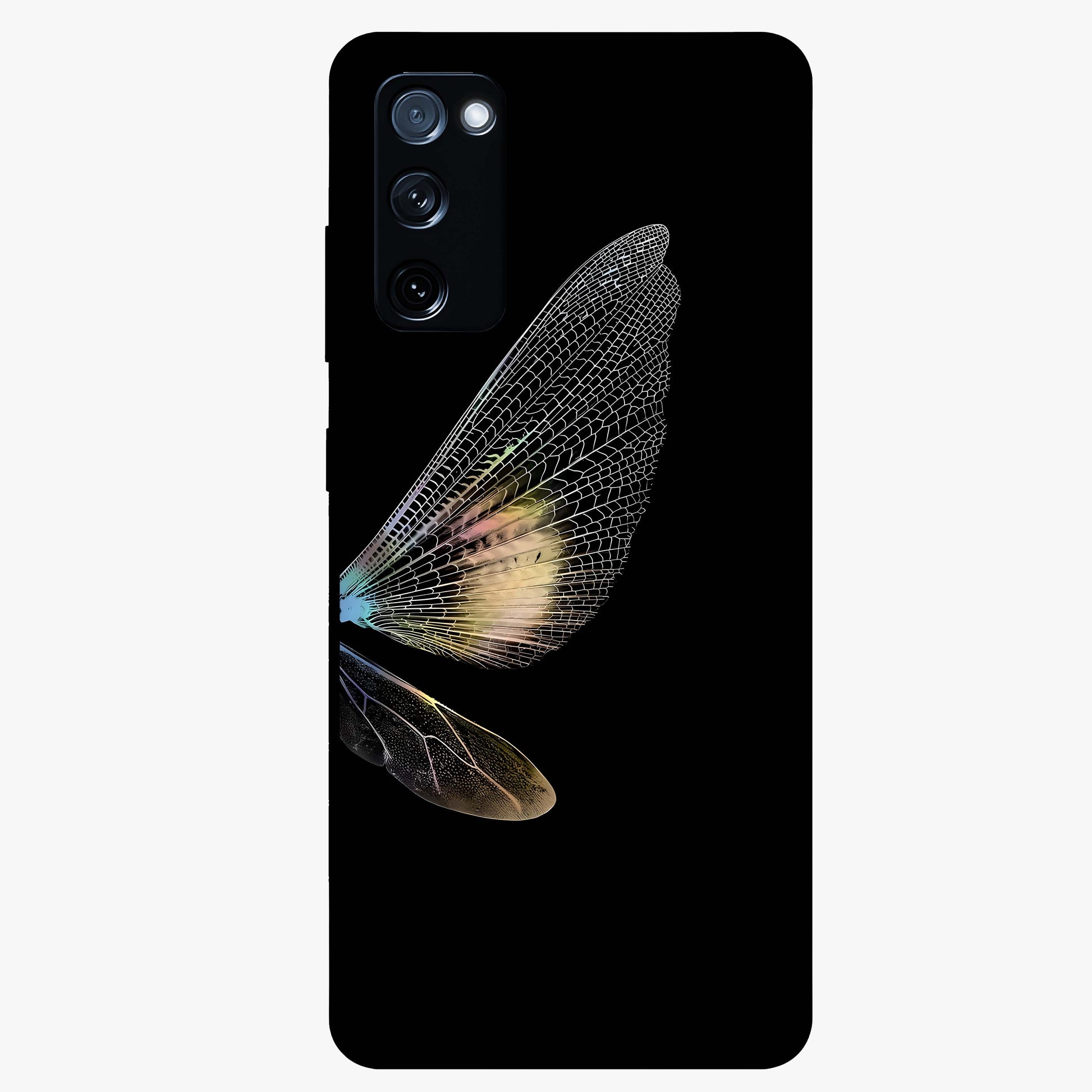 Whispers Of Wings Glass Case showing flat back view with graceful wing inspired artwork and glossy glass finish.