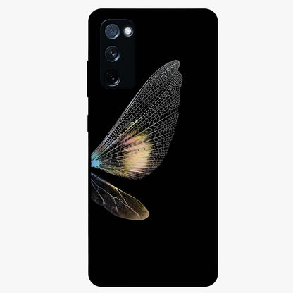 Whispers Of Wings Glass Case showing flat back view with graceful wing inspired artwork and glossy glass finish.
