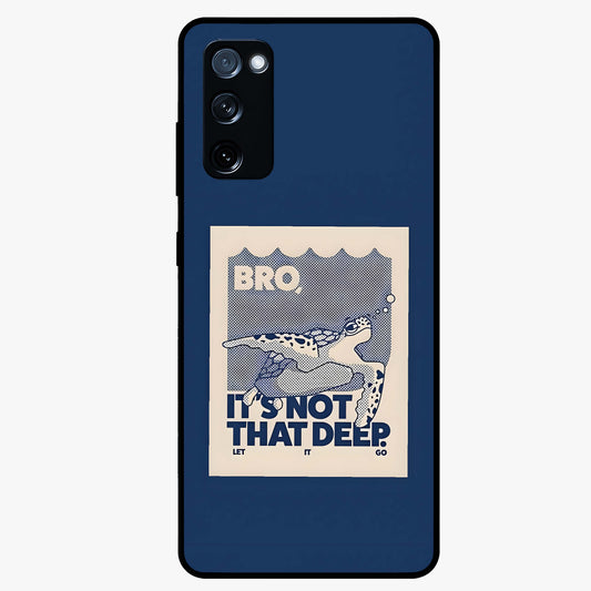 Worry Less Swim Glass Case showing flat back view with playful motivational artwork and glossy glass finish.