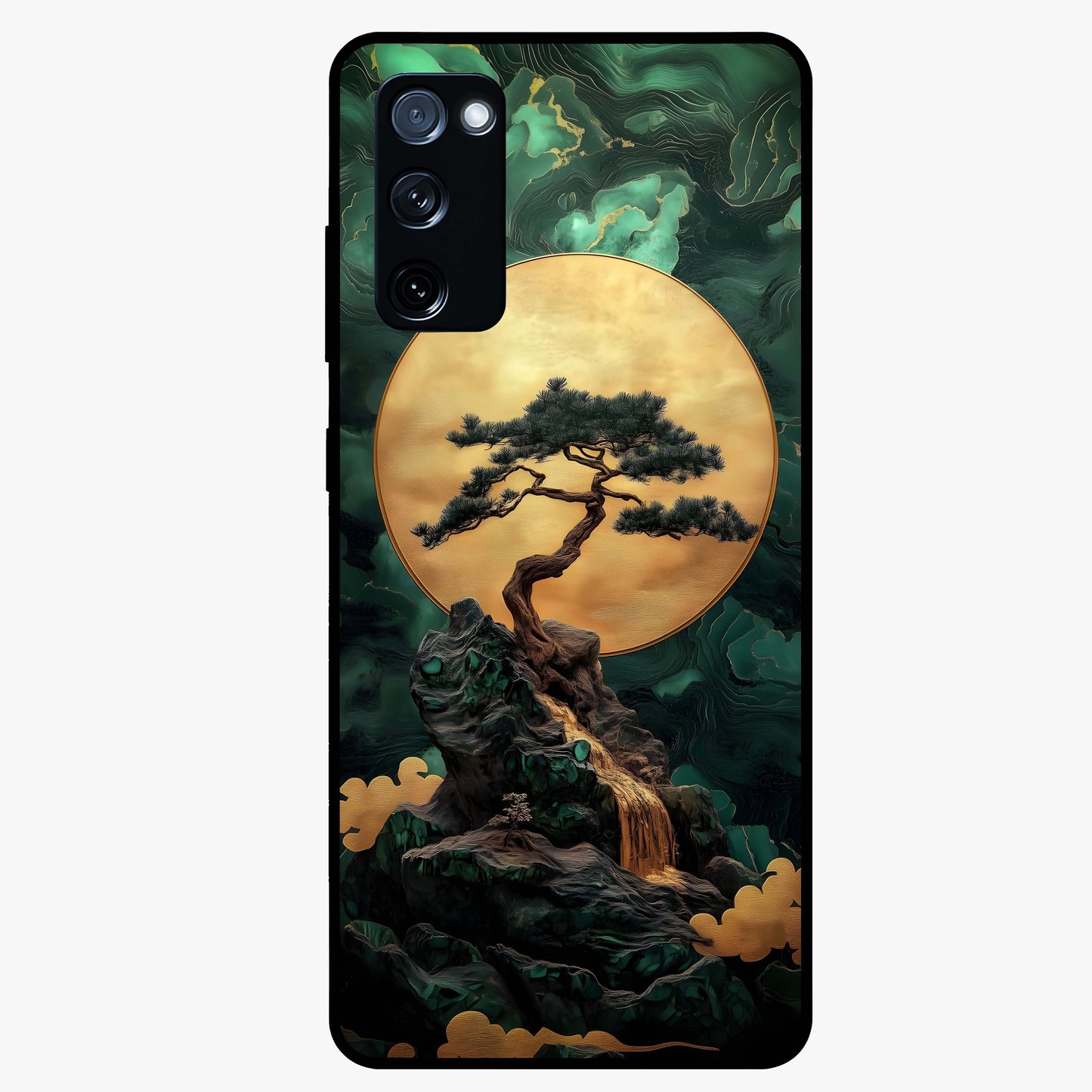 Zen Moon Rise Glass Case showing flat back view with calm moonrise artwork and glossy glass finish.