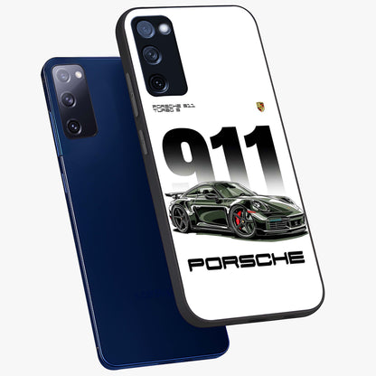 911 Turbo Dominance Glass Case displayed in premium angled mockup highlighting sporty car illustration and sleek glass surface.