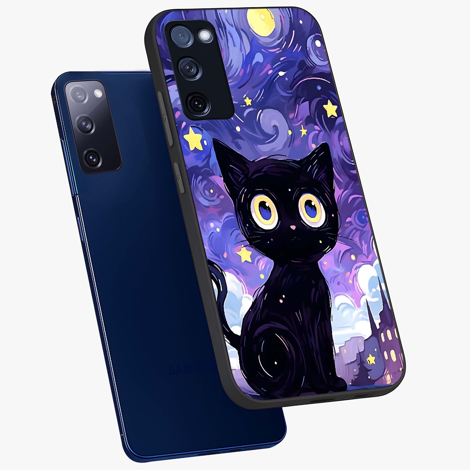 Abstract Cat Art Glass Case displayed in angled mockup highlighting modern abstract cat artwork and sleek glass surface.