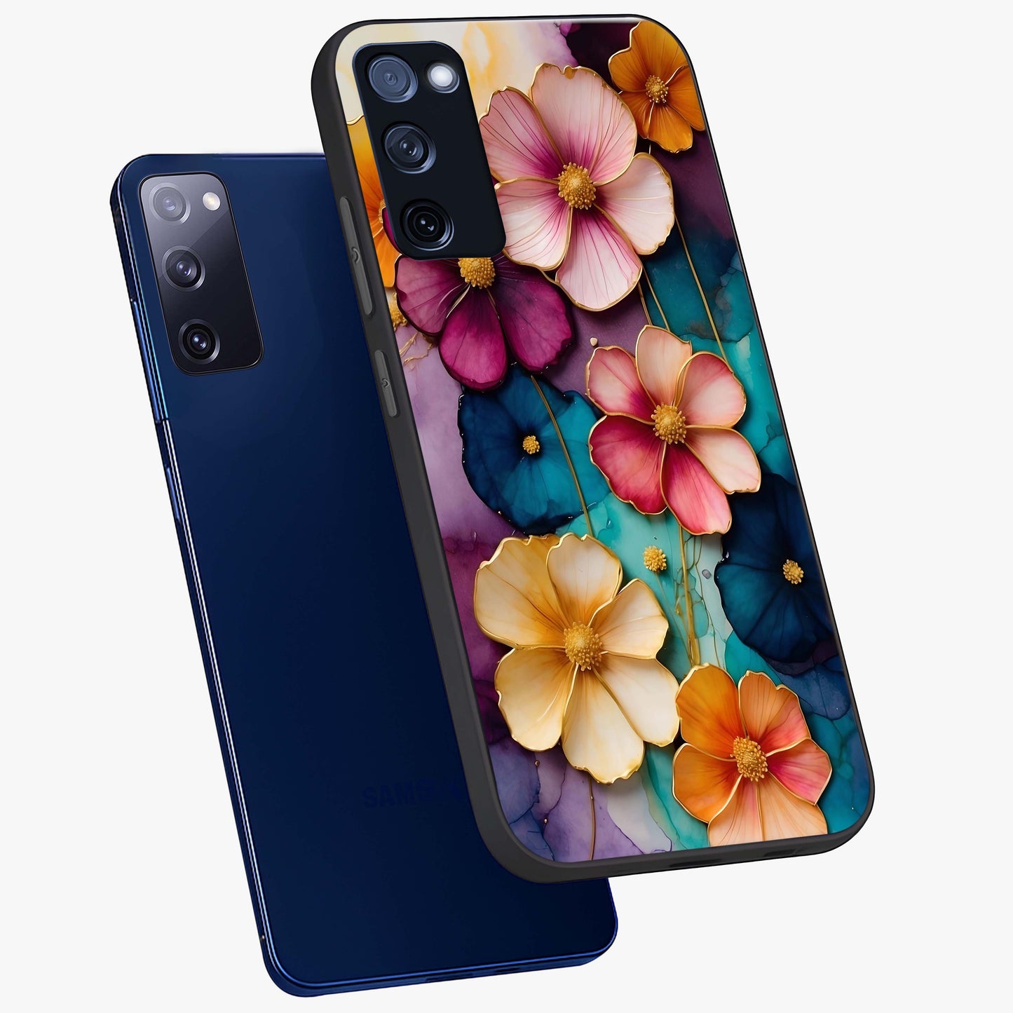 Artlyn Grace Flower Pattern Glass Case displayed in angled mockup highlighting delicate flower pattern design and smooth glass surface.
