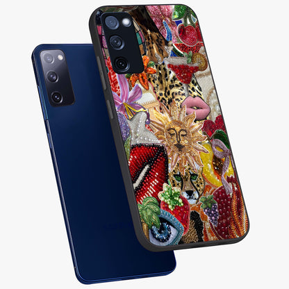 Beaded Fashion Jungle Glass Case displayed in angled mockup highlighting colorful fashion bead design and artistic pattern.