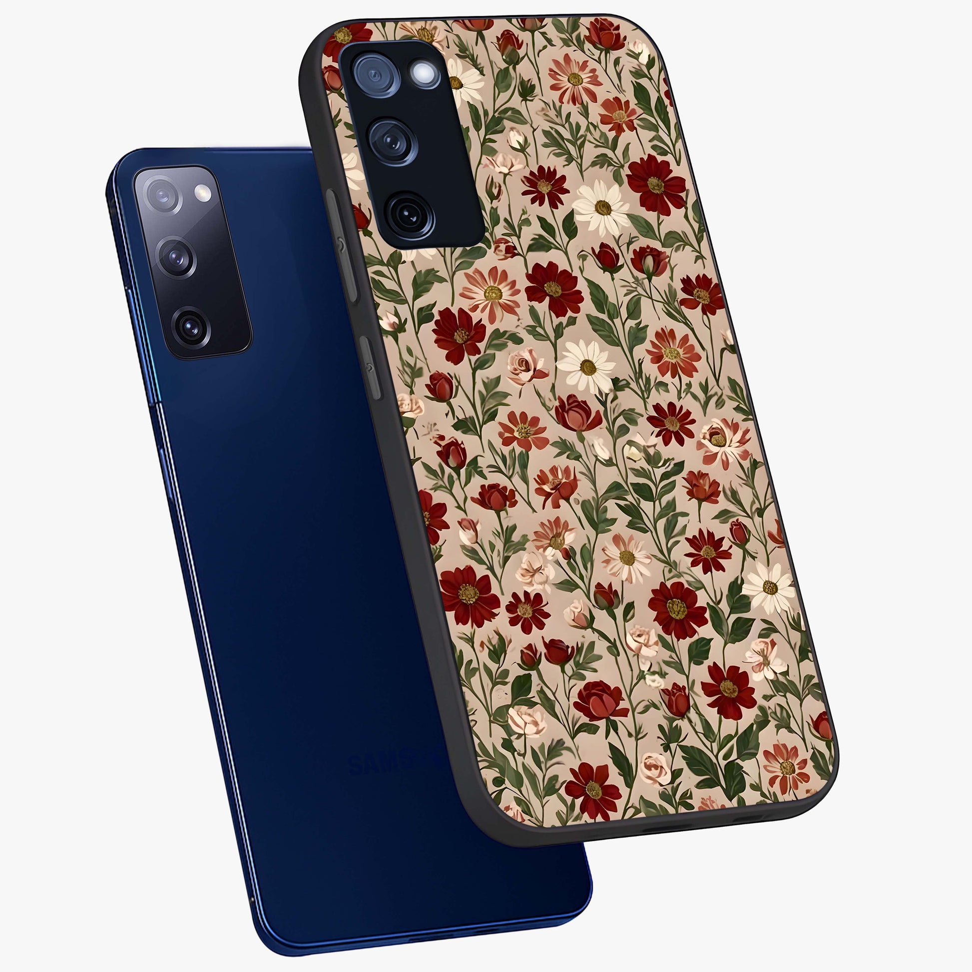 Biege Flower With Leaf Glass Case displayed in angled mockup highlighting minimal floral leaf design and elegant aesthetic.