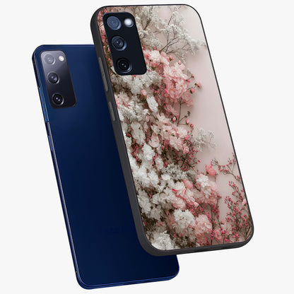 Blush Blossom Cloud Glass Case displayed in angled mockup highlighting soft cloud and blossom design with pastel aesthetic.