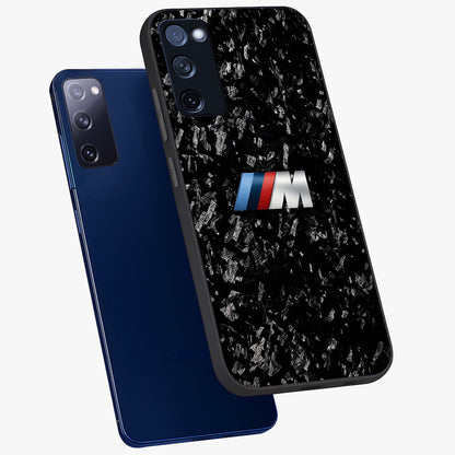 Carbon Speed Mark Glass Case displayed in angled mockup highlighting racing inspired carbon design and sleek aesthetic style.