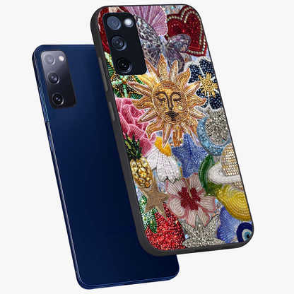 Celestial Floral and Playful Glass Case displayed in angled mockup highlighting playful floral design with dreamy celestial elements.