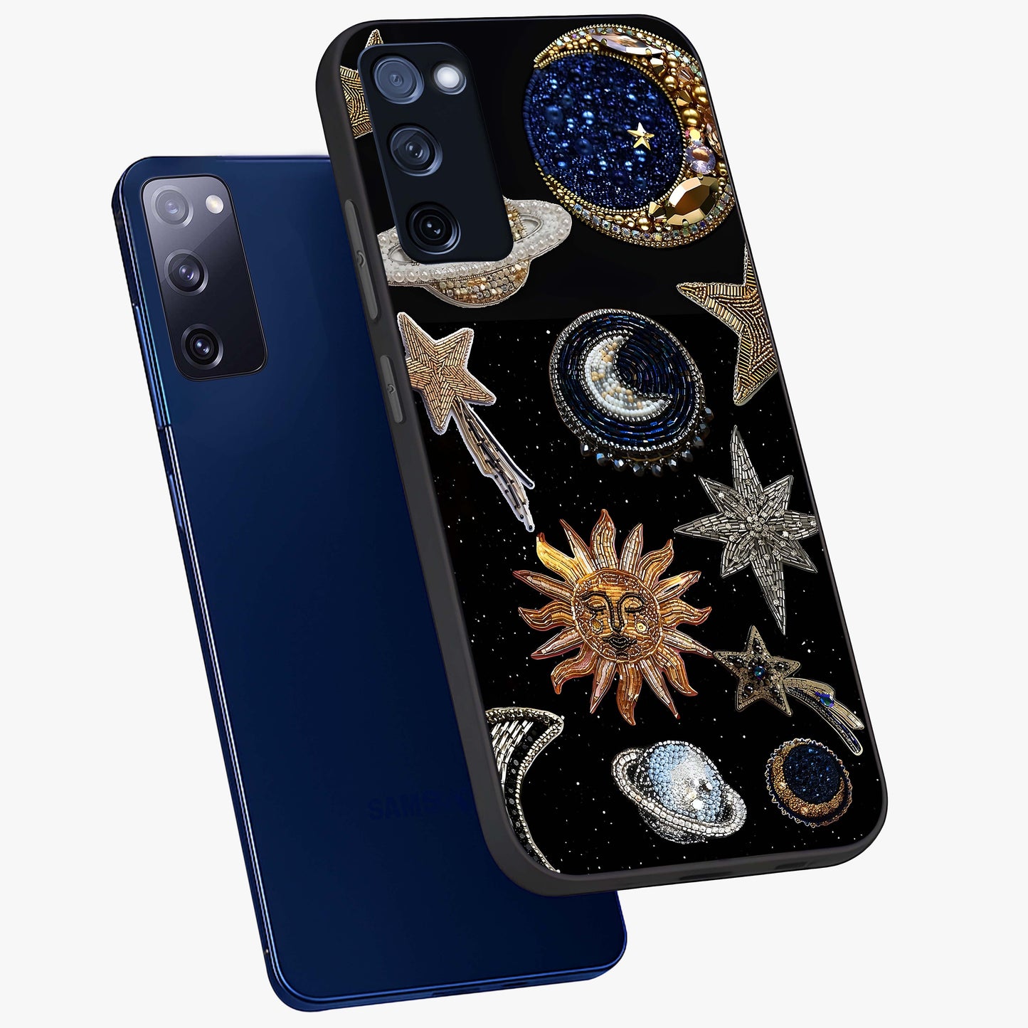 Celestial Gem Constellations Glass Case displayed in angled mockup highlighting gemstone inspired constellation design.