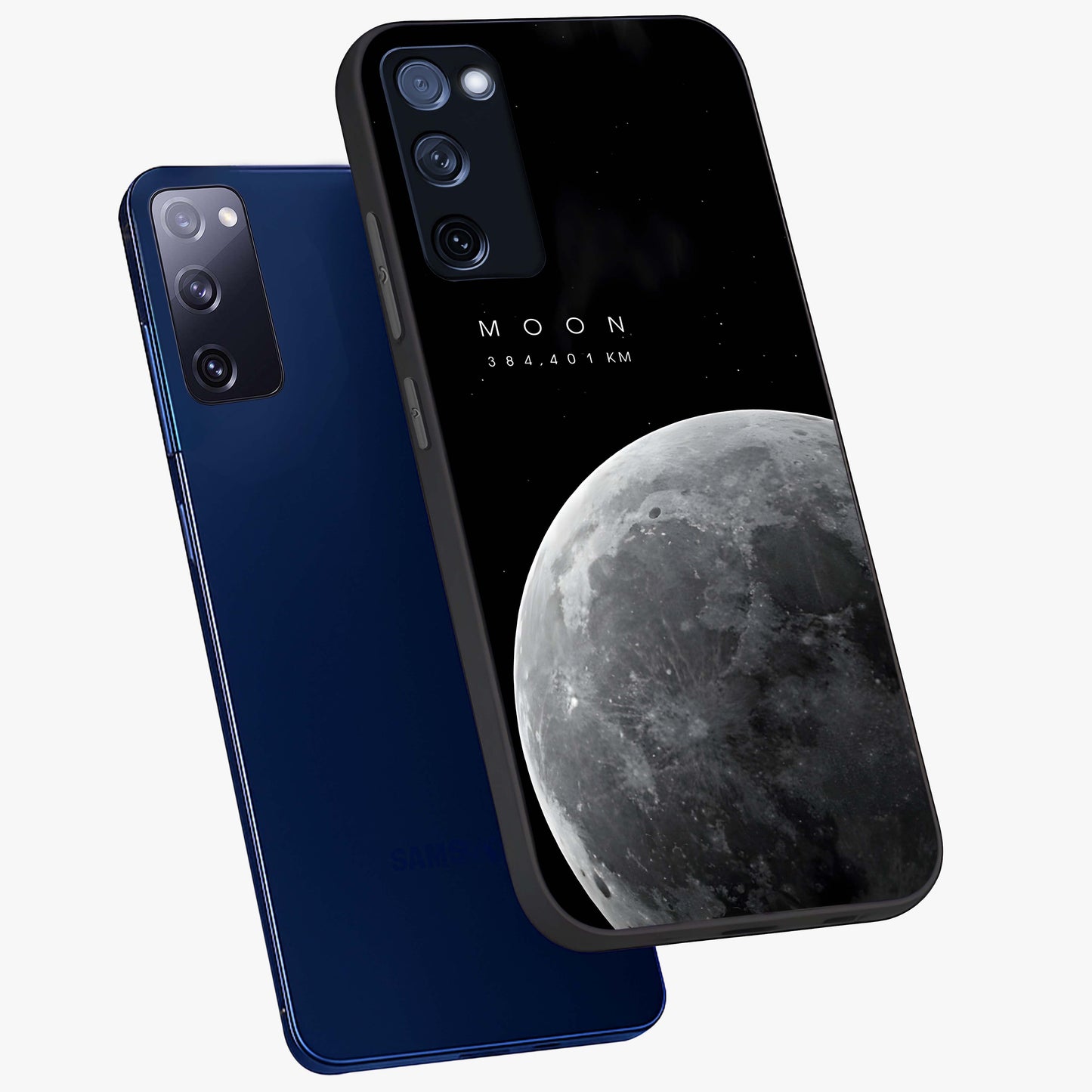 Cosmic Moon Glow Glass Case displayed in angled mockup highlighting celestial moon design with cosmic aesthetic theme.