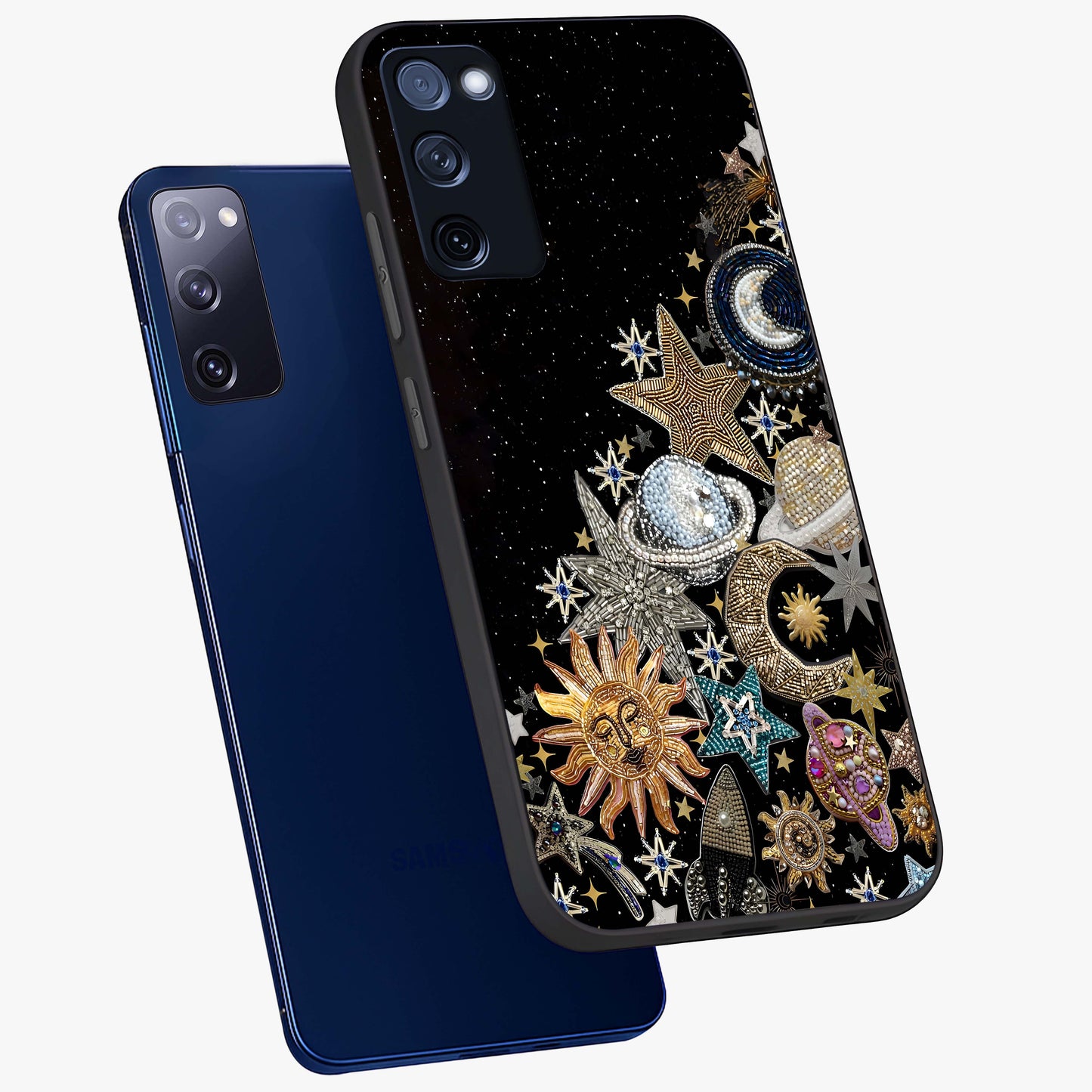 Cosmic Sparkle Dreams Glass Case displayed in angled mockup highlighting dreamy star sparkle design with celestial aesthetic.