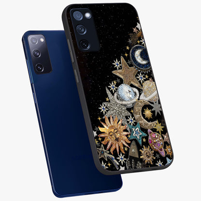 Cosmic Sparkle Dreams Glass Case displayed in angled mockup highlighting dreamy star sparkle design with celestial aesthetic.