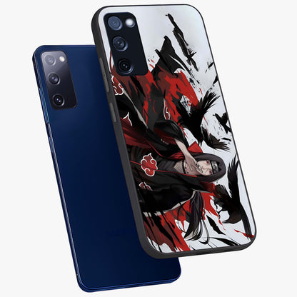 Crimson Crow Illusion Glass Case displayed in angled mockup highlighting mysterious crow graphic with dark aesthetic style.