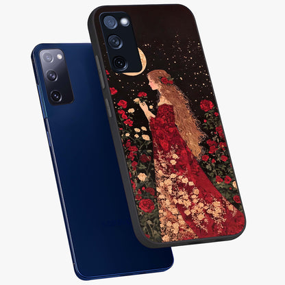 Crimson Dreams Glass Case displayed in angled mockup highlighting soft crimson aesthetic design with artistic theme.