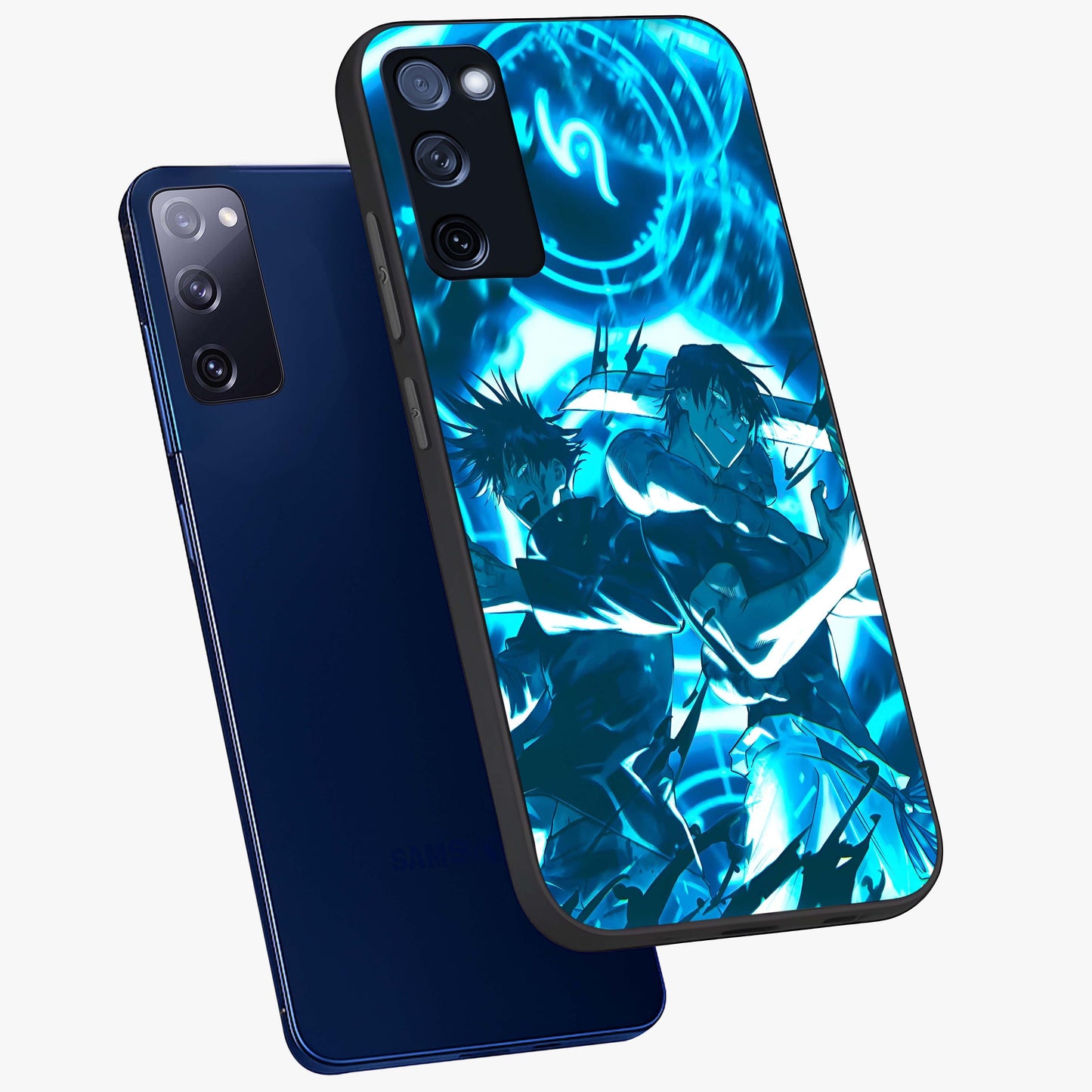 Cursed Energy Clash Glass Case displayed in angled mockup highlighting powerful battle inspired graphic with anime style aesthetic.