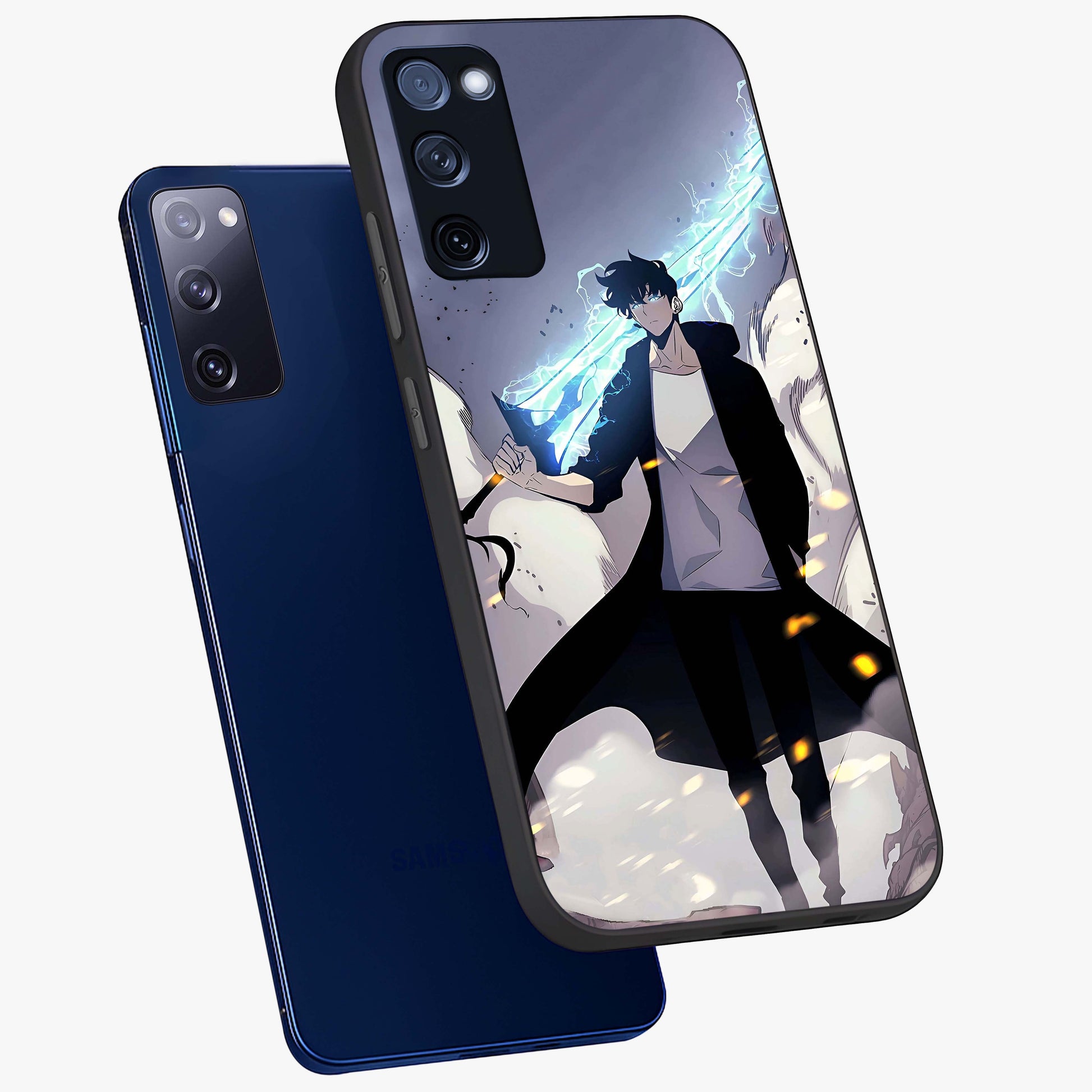 Dark Lightning Anime Warrior Glass Case displayed in angled mockup highlighting powerful lightning themed anime illustration.