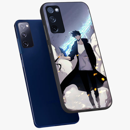 Dark Lightning Anime Warrior Glass Case displayed in angled mockup highlighting powerful lightning themed anime illustration.