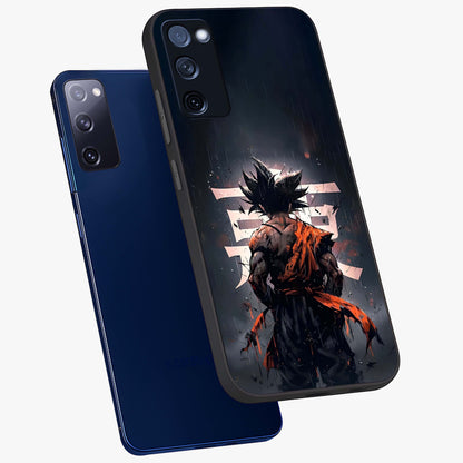Dark Warrior In Rain Glass Case displayed in angled mockup highlighting dramatic warrior illustration with dark rain aesthetic.