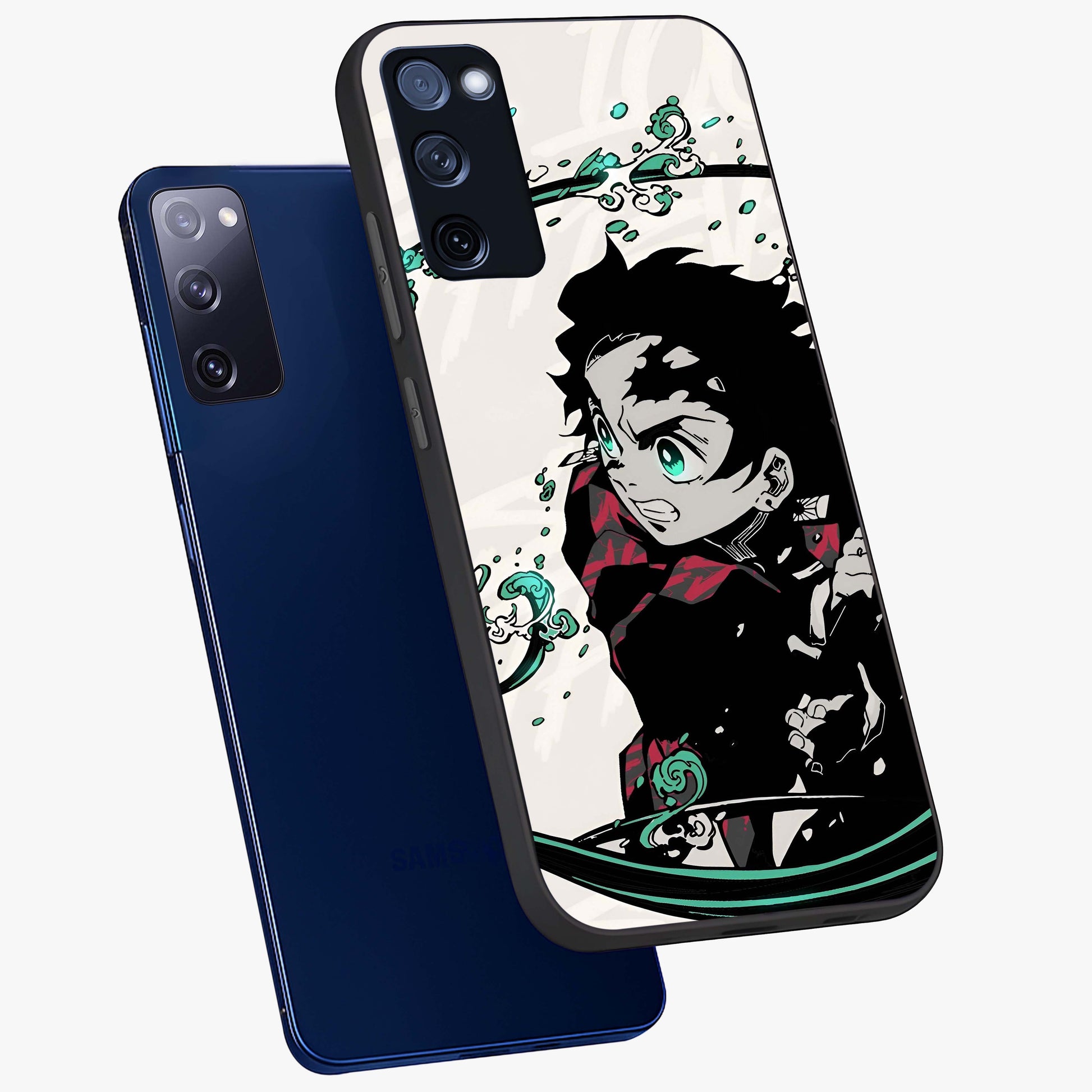 Demon Slayer Glass Case displayed in angled mockup highlighting dramatic anime character design with action aesthetic.
