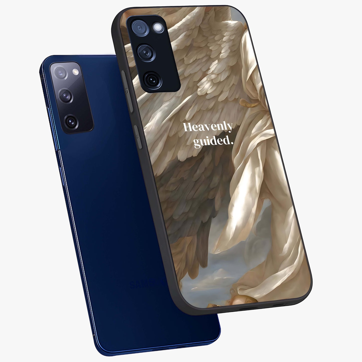 Divine Winged Grace Glass Case displayed in angled mockup highlighting graceful wing design with divine aesthetic style.