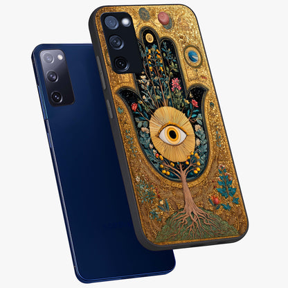 Ethereal Evil Eye Glass Case displayed in angled mockup highlighting protective evil eye symbol with spiritual aesthetic design.
