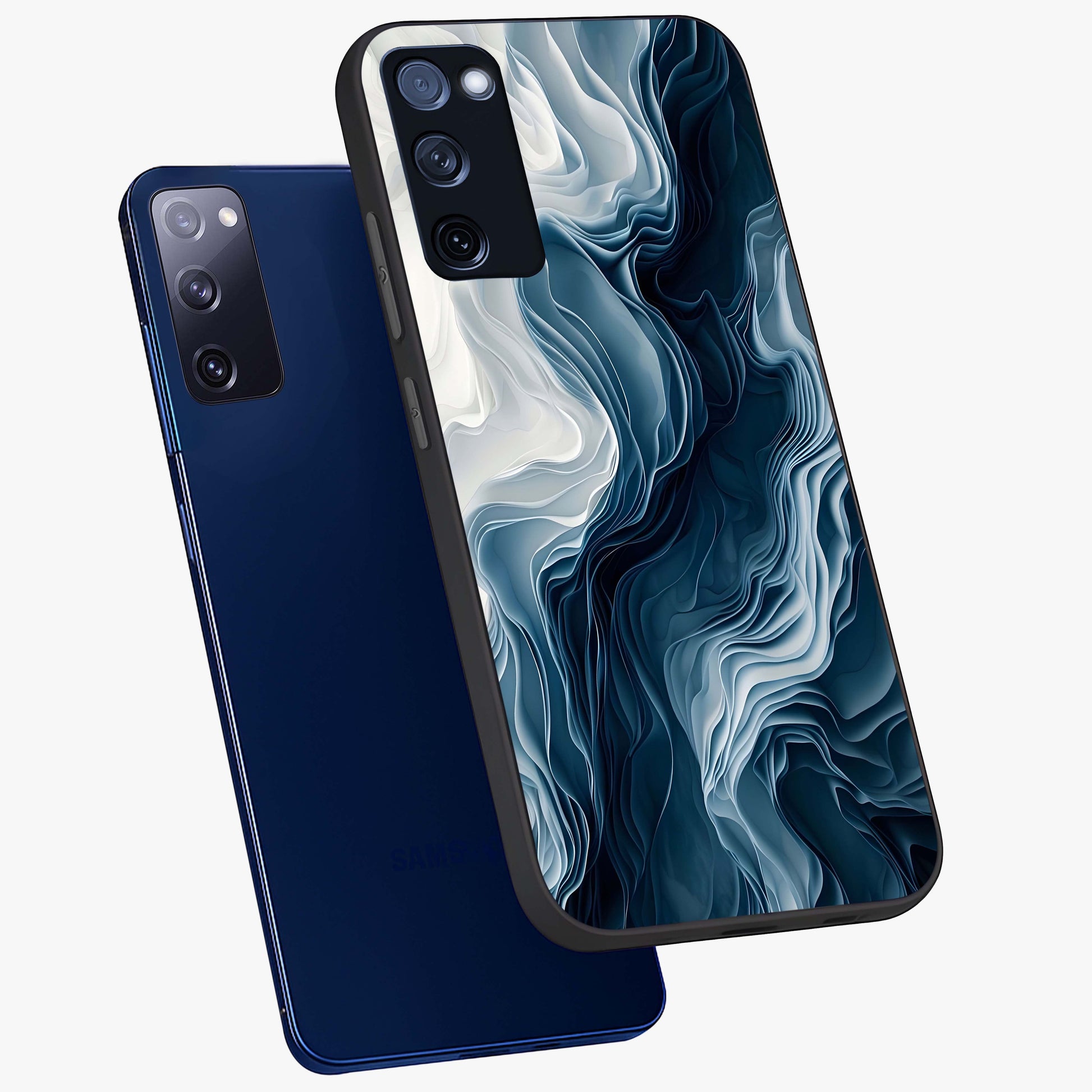 Ethereal Paper Marble Glass Case displayed in angled mockup highlighting elegant marble pattern with modern aesthetic style.