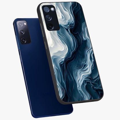 Ethereal Paper Marble Glass Case displayed in angled mockup highlighting elegant marble pattern with modern aesthetic style.