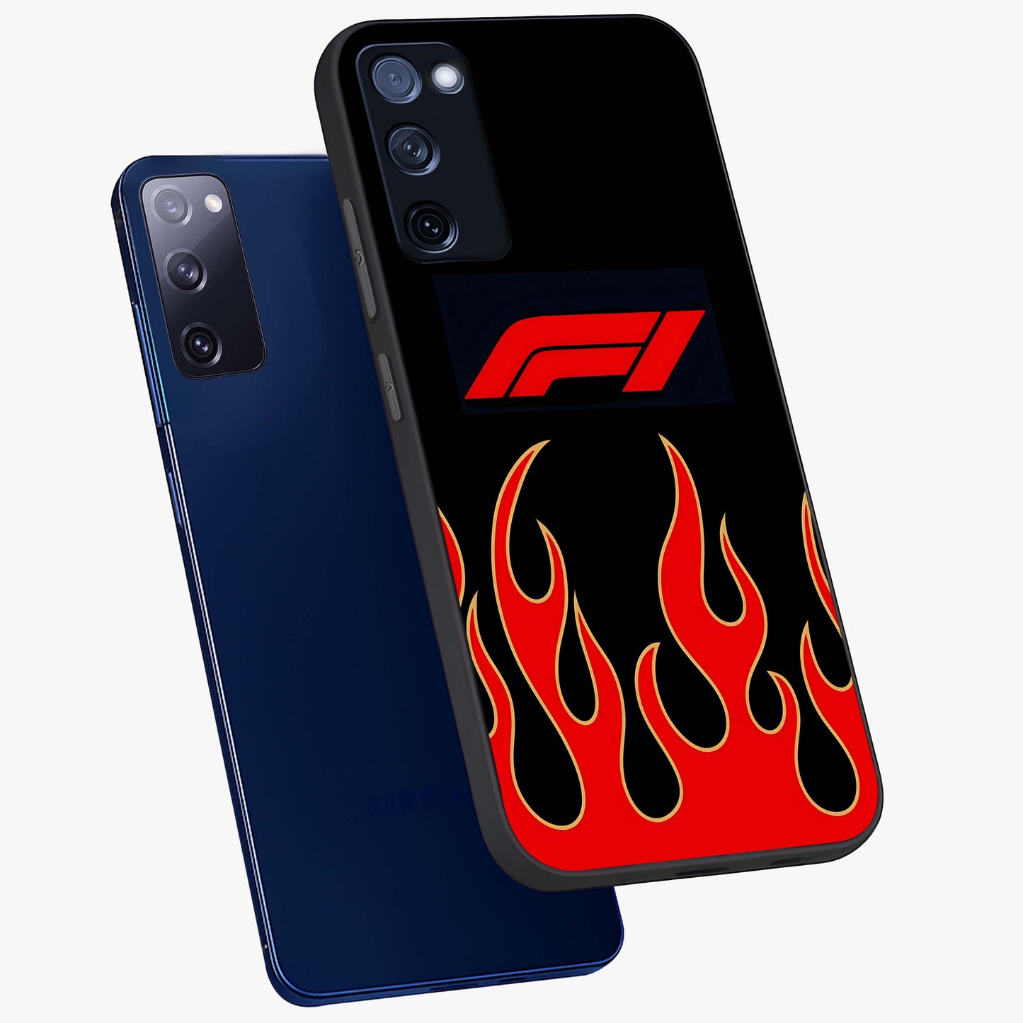 Fire F11 Glass Case displayed in angled mockup highlighting bold fire inspired graphic with energetic aesthetic style.