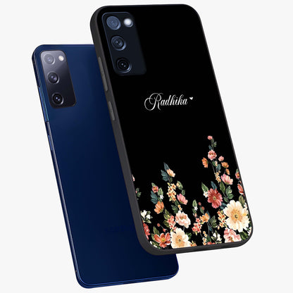 Floral Design With a Custom Personalized Name Glass Case displayed in angled mockup highlighting elegant floral pattern with custom name feature.