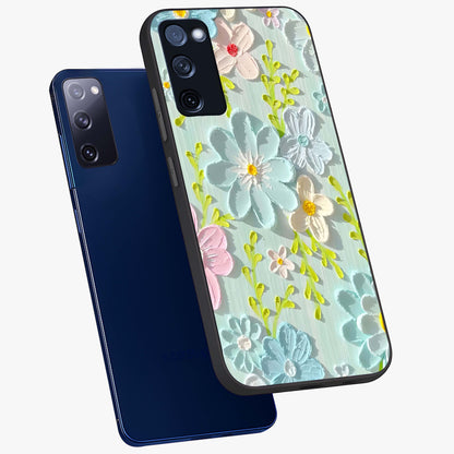 Frosted Petal Garden Glass Case displayed in angled mockup highlighting delicate flower petal design with calm garden aesthetic.