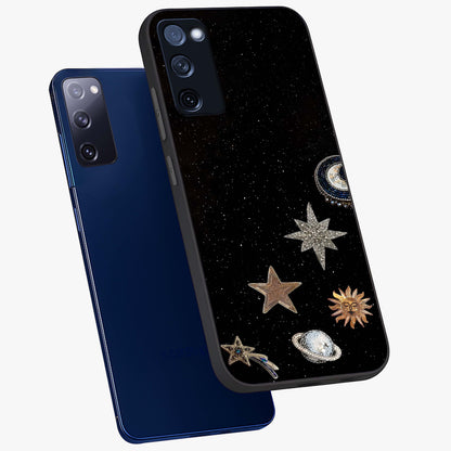Galactic Charm Glow Glass Case displayed in angled mockup highlighting luminous galaxy inspired design with dreamy aesthetic.