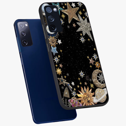 Galactic Jewel Stars Glass Case displayed in angled mockup highlighting shining celestial star design with cosmic aesthetic style.
