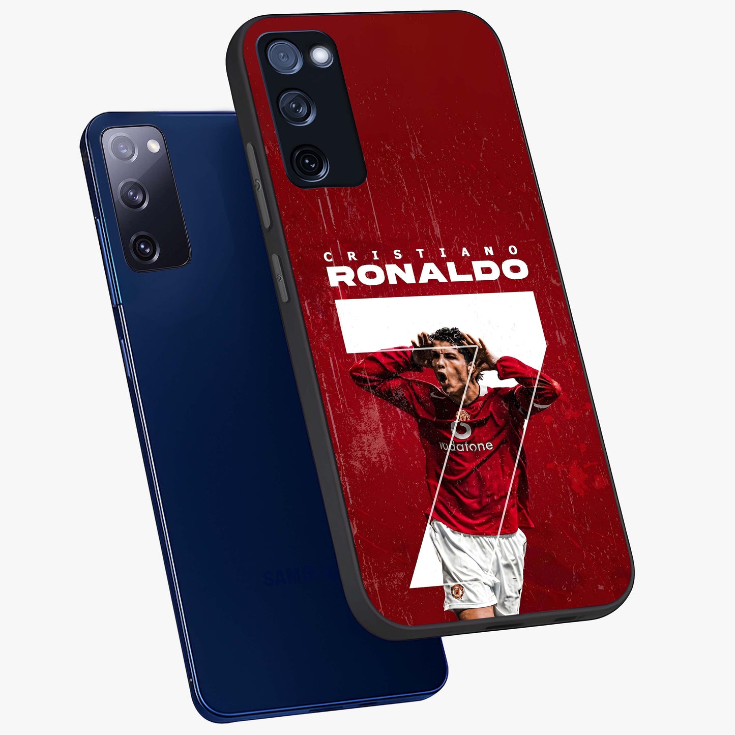 Goal Celebration Legacy Glass Case displayed in angled mockup highlighting energetic sports celebration design with bold athletic theme.