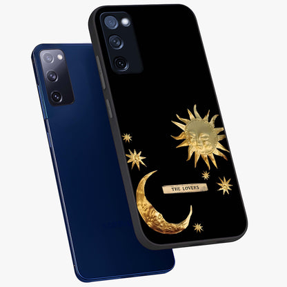 Gold Sun Blush Glass Case displayed in angled mockup highlighting radiant sun design with warm golden aesthetic.