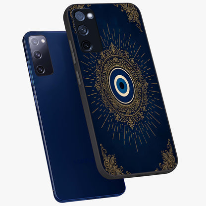 Golden Celestial Charm Glass Case displayed in angled mockup highlighting sparkling cosmic charm design with celestial aesthetic.