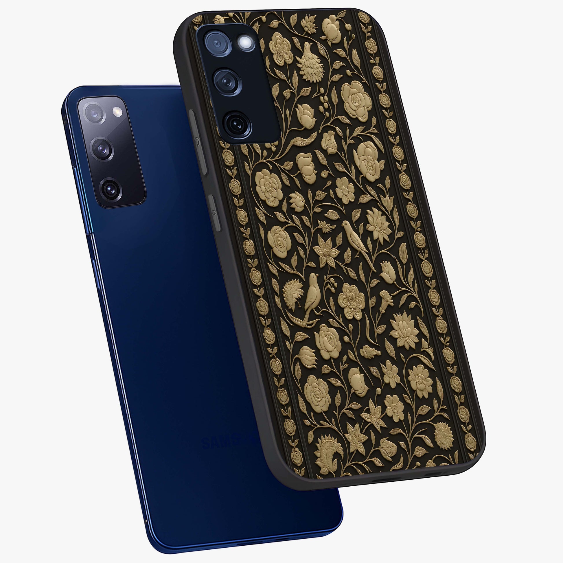 Golden Evil Eye Mandala Glass Case displayed in angled mockup highlighting protective evil eye symbol with golden mandala design.