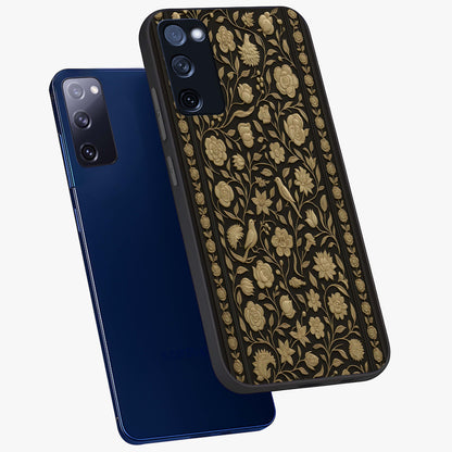 Golden Evil Eye Mandala Glass Case displayed in angled mockup highlighting protective evil eye symbol with golden mandala design.