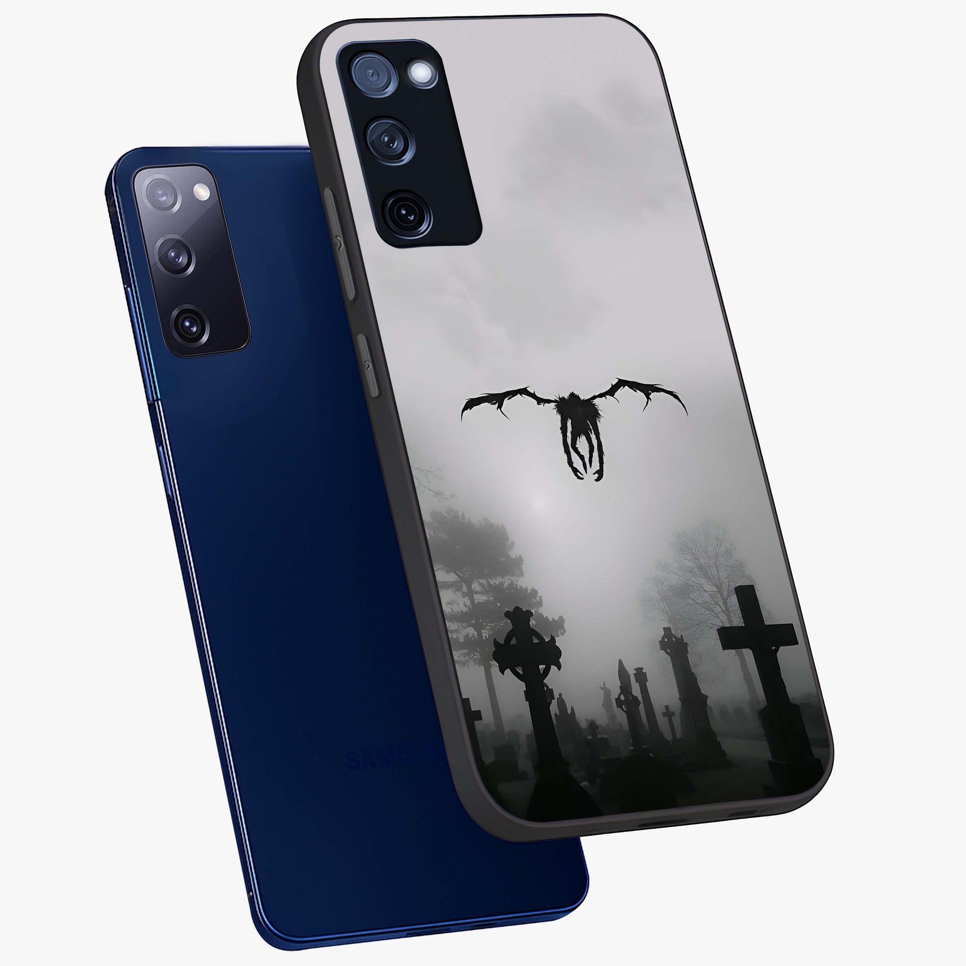 Graveyard Shadow Descent Glass Case displayed in angled mockup highlighting eerie shadow illustration with gothic aesthetic.