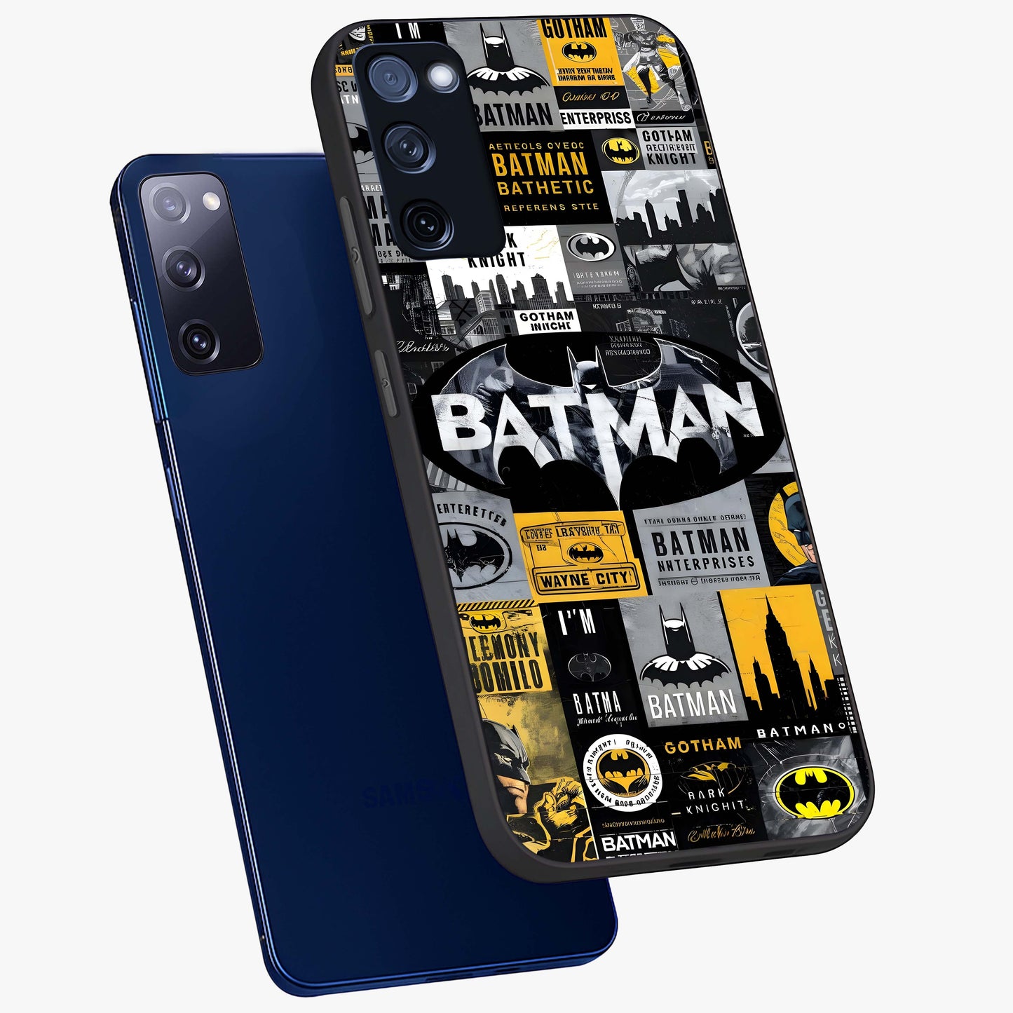 Knight Gotham Rise Glass Case displayed in angled mockup highlighting powerful knight silhouette design with dramatic aesthetic.