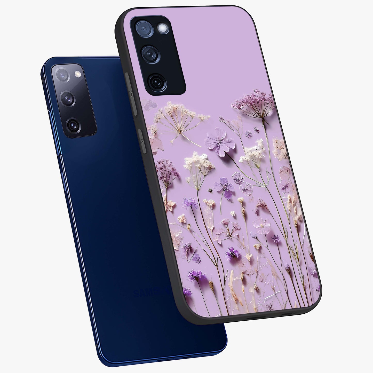 Lavender Blossom Dream Glass Case displayed in angled mockup highlighting dreamy lavender flower design with calming aesthetic style.