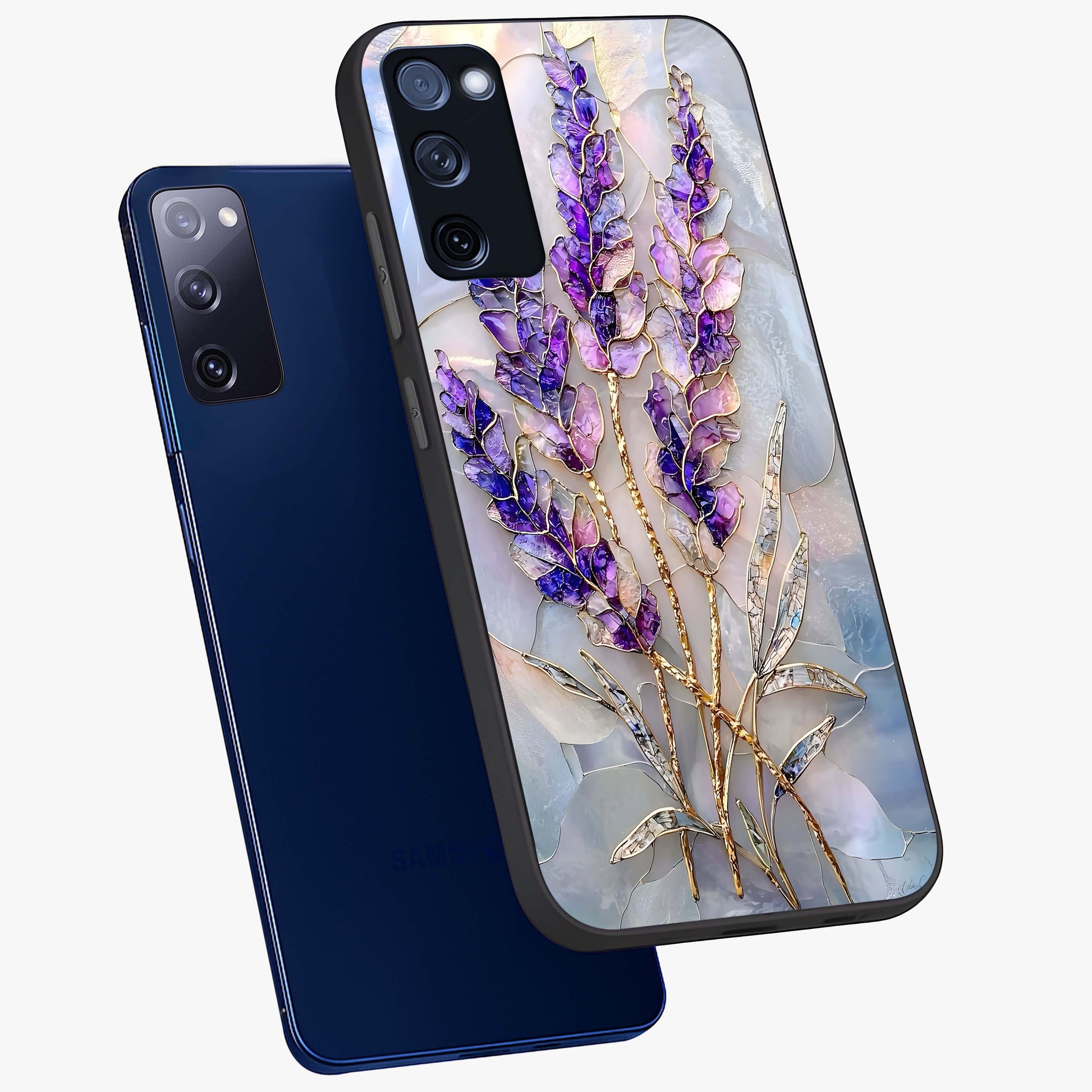 Lavender Dream Glow Glass Case displayed in angled mockup highlighting dreamy purple glow design with soft artistic style.