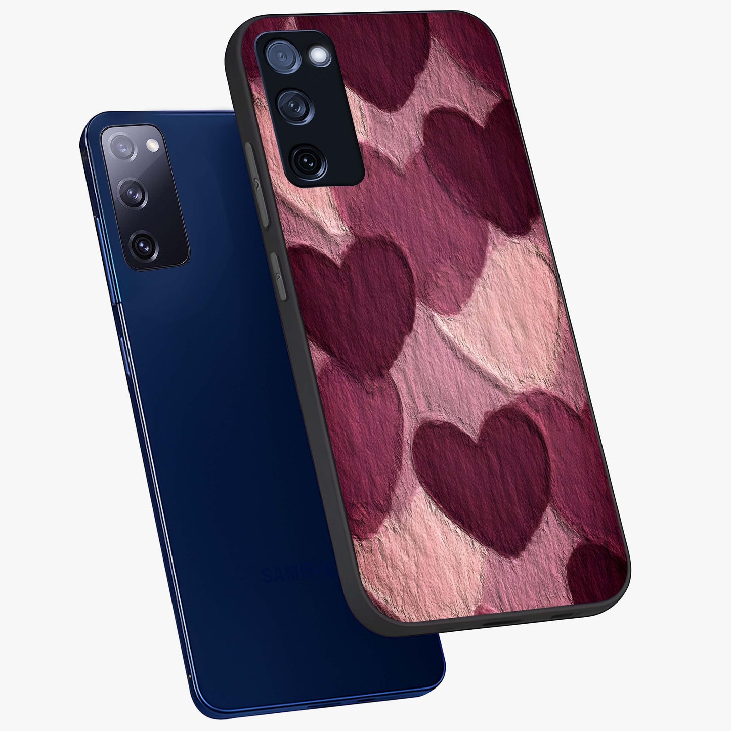 Layered Paper Hearts Glass Case displayed in angled mockup highlighting creative paper craft heart design with romantic aesthetic.