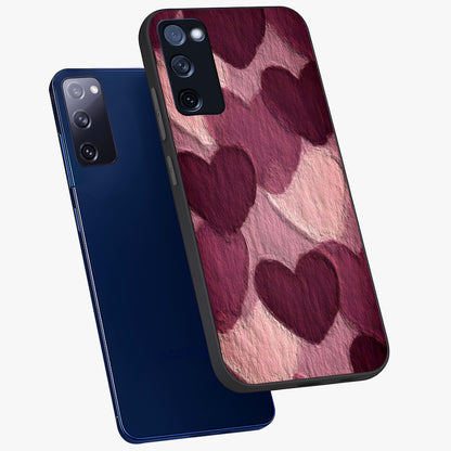 Layered Paper Hearts Glass Case displayed in angled mockup highlighting creative paper craft heart design with romantic aesthetic.